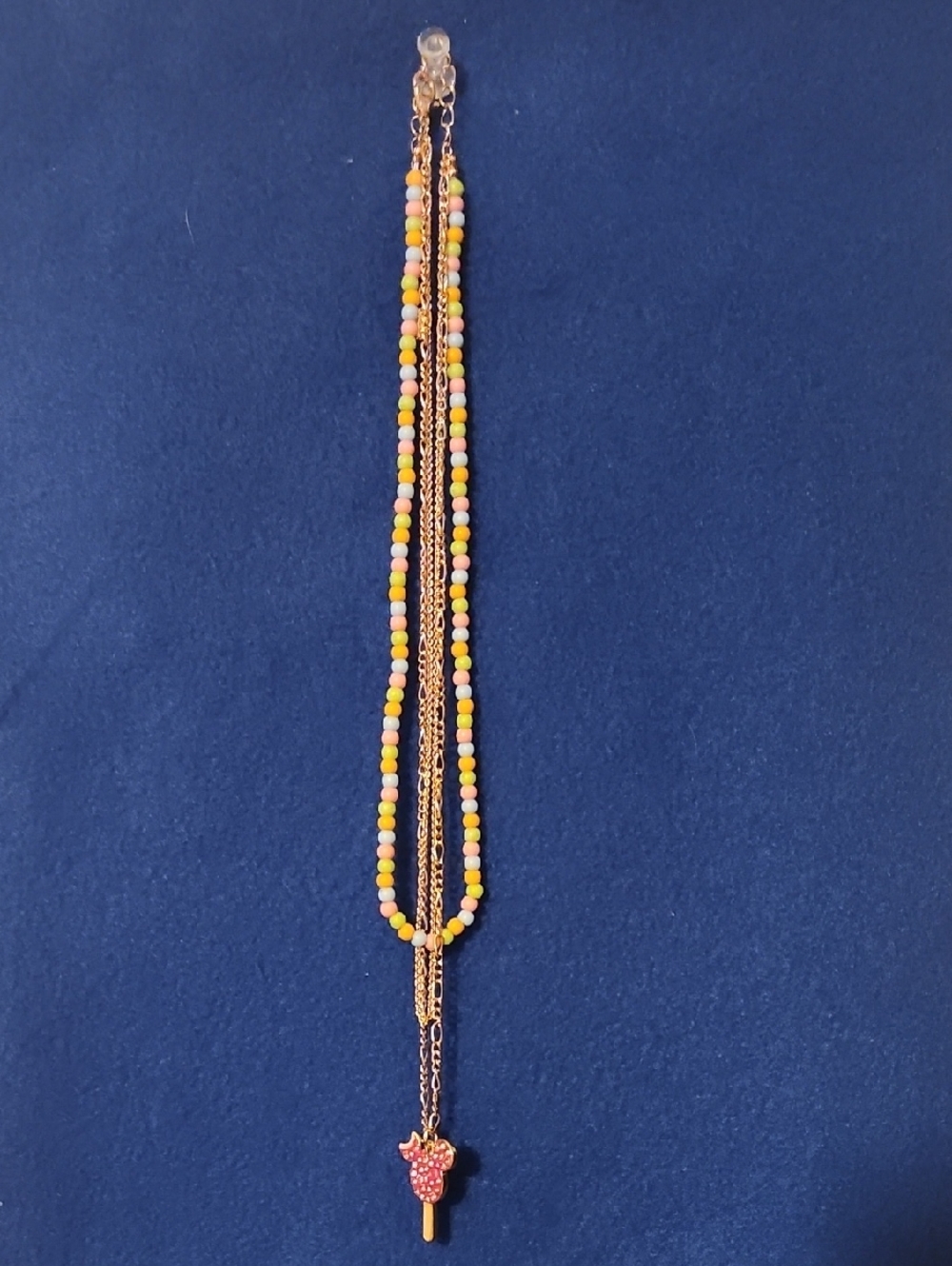 Disney Gold-Tone Layered Beaded Necklace with Pink Ice Pop Charm